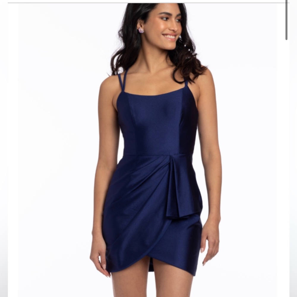 Blondie Stretch Cocktail Homecoming Blue Strappy Dress